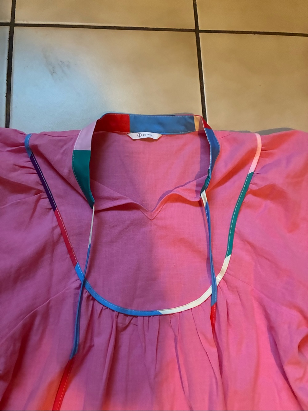 Pink Puff-Sleeve Cotton Peasant Top - Picture 3 of 6